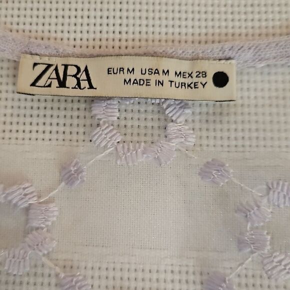 Zara sheer Pale Lavender Embroidered Whimsigoth top size Medium - Picture 7 of 9
